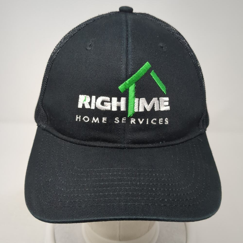 Rightime Home Services Snapback Trucker Cap Black One Size Adjustable Mesh Back View 2